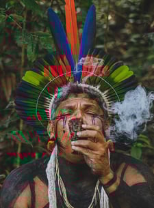 a man with a feathered headdress and a feathered headdress