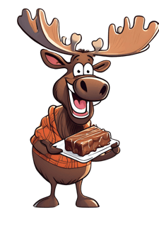 A cartoon moose holding fudge.