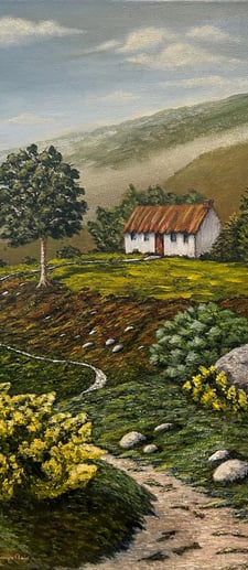 Trail to the Cottage up the Hill, 2024, Acrylic on canvas, 20 x 10 x 5/8 inches  $330