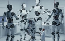 a group of robots in a room with a robot