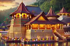 a large building with a lot of people sitting on the water