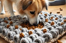 a dog using a slow feeder mat