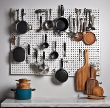 a kitchen with pots and pans of cooking utensils
