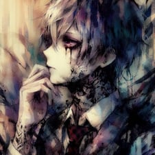 Gloomy anime boy with tattoos on his neck and arms, lost in deep thought, with a dismal, introspective look. (simcaart.com)