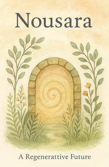 a book cover of a book with a picture of a door with a spiralle