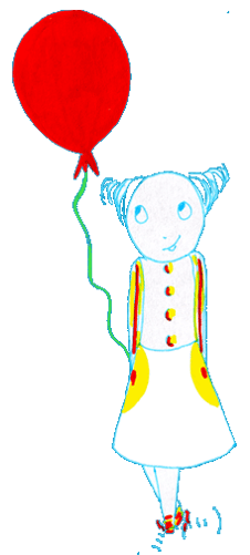 Dessin d'un enfant tenant un ballon à un anniversaire fête foraine lili avec ses comédiens