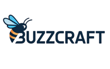 A logo of a bee with the word buzzcraft on it.