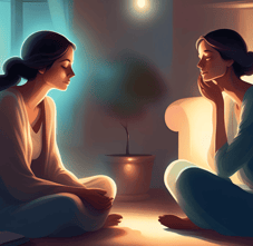 women talking sharing listening loneliness empathic caring 
