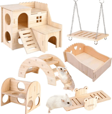 Vegena Set de Juguetes de Madera para Masticar Hámster, 6 Piezas 