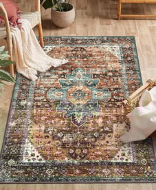 Ultra Thin Washable Vintage Rug 3x5 Boho Non-Slip Entryway Rug Oriental Living Room Rug Entrance Mat