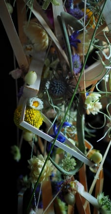 yellow and blue flower arrangement