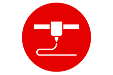 a red and white sign with a cable cord cord connected to a plugged outlet