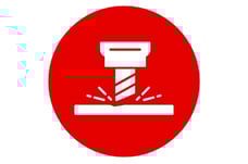 a red and white sign with a hammer hammer in the middle
