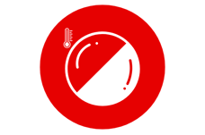 a red and white circular clock with a thermometer