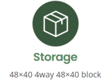 Represented by a box icon, offering 48×40 pallets in 4-way and block configurations 