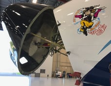 N43RF "Miss Piggy" nose raised revealing radar (small circular white disc). Photo: NOAA.