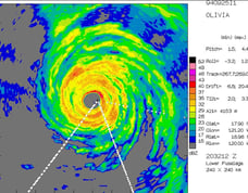 Lower Fuselage (belly) radar image from Hurricane Olivia (1992). Photo: NOAA.