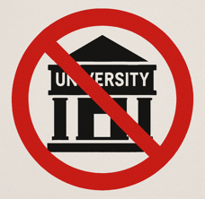 signo de prohibido sobre una universidad
