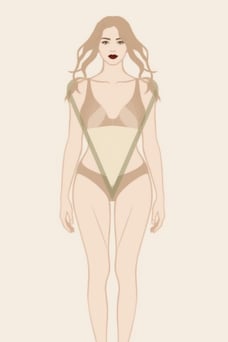 Illustration d’une femme à la morphologie en V, avec des épaules larges et un bassin étroit,