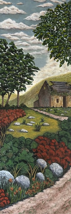 Cottage in Black Valley 2024 Acrylic on canvas, 35 x 12 x 3/4 inches  $490  (Created frame included)