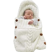 Baby sleeping bag with knitted fabric shell.