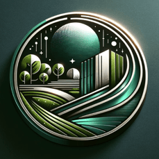 a circular shaped artwork of a landscape with trees