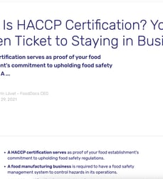 Example of an article - HAACP Certification (FoodDocs))
