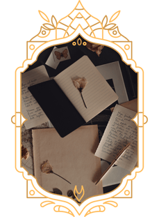 notebooks and roses in a victorian frame