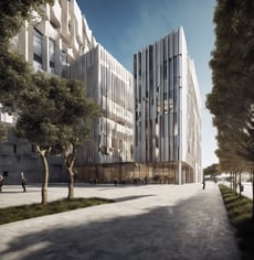 a tree filled with lots of purple and green flowers