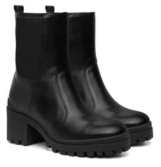 Bota Feminina Cano Médio Salto Tratorado Elástico Casual - Preto