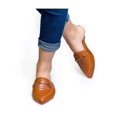 Mule Feminino Confort Sandália Sapato Bico Fino Confortável - Caramelo