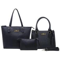 Kit Bolsa Grande + Baú + Carteira Feminina Linda Willibags - Preto
