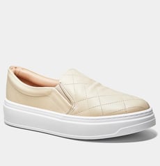 Slip On Beira Rio Casual Matelassê Feminino - Creme+Branco