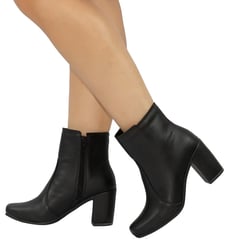 Coturno Salto Alto Grosso Confortável Bota Cano Curto Zíper - Preto