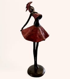 Statuette danseuse africaine rouge noire en bronze