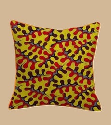 Coussin en wax jaune rouge noir à motifs africains