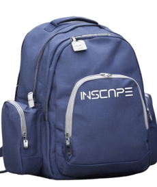a bulky school bags in light purple color, with white zippers