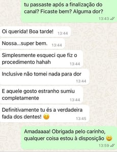 Depoimento de paciente dizendo que não sentiu dor