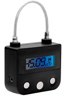 a lock with digital timer on the front to control when it unlocks