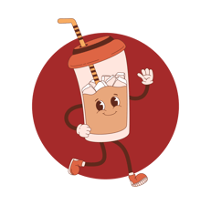 a cartoon character holding a drink in a cup