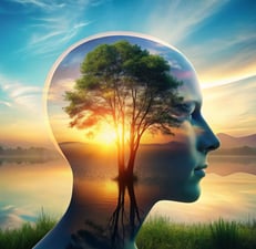 image creative le cerveau dans une tete et remplacé par un arbre et ses ramifications