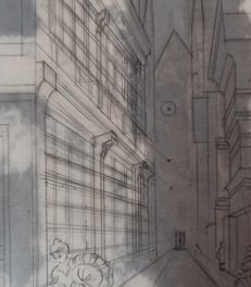 Un calque est posé sur le tableau à restaurer.