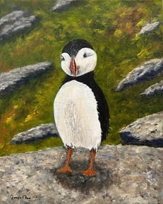 A Puffin, 2025, Acrylic on canvas, 10 x 8 x 3/4 inches, $140