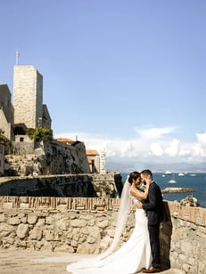 Fine art editorial wedding couple portrait in Antibes old town, South of France