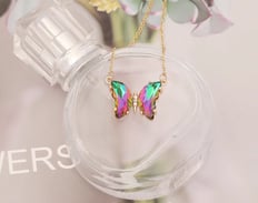 Multicolores Crystal Butterfly Pendant Necklace for Women and Girls