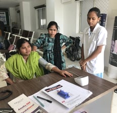 Checking Patient BP Before Consultation With Dr.Shalini In Madinaguda Branch.