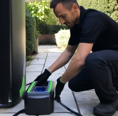 An ev charger installer at work finishing off an electric vehicle charger installation
