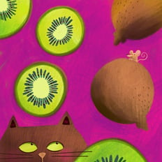 Digitalezeichnung von Kiwi, impressionistische Rezeptillustrationen Editorial Bilderbuch Essensillustration 