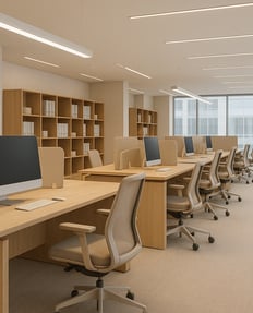 Modern office space with custom furniture, designed by BRB Engineering for the office sector