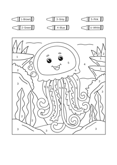 coloriage magique méduse anglais mer